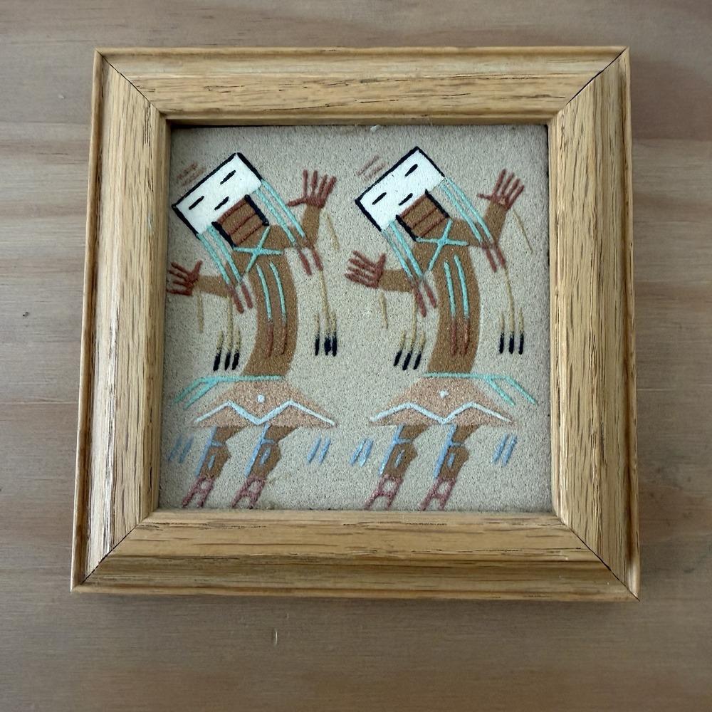 Vtg Navajo Sand Art Painting Native American Indian Handmade Framed Wall Decor